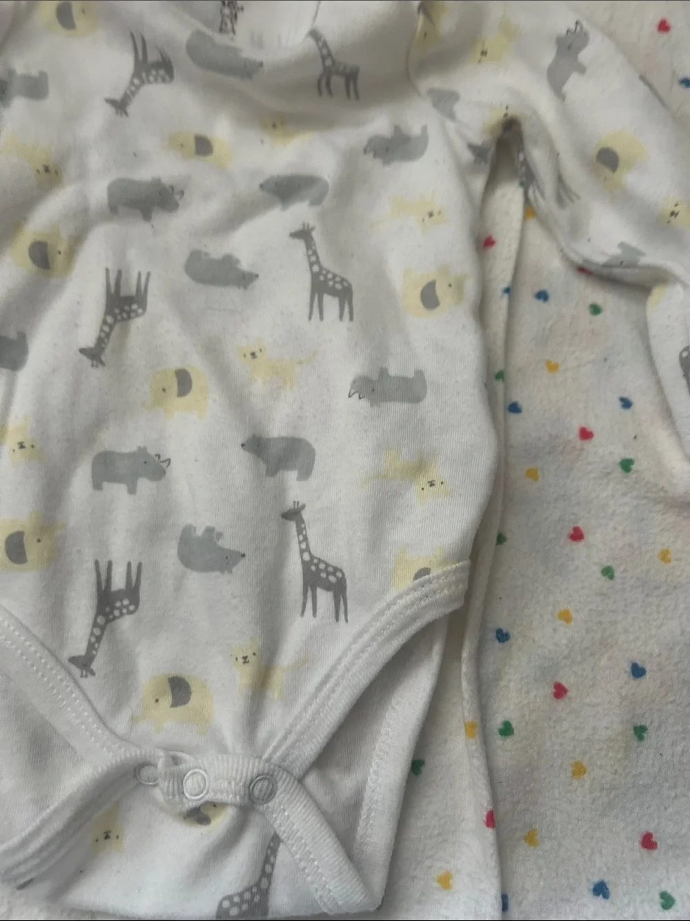 Long-Sleeve Baby One-Piece with Gray Safari Animals and Yellow Accents